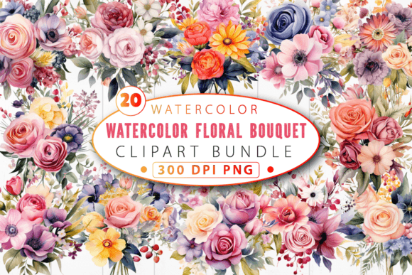 Download Watercolor Floral Bouquet Clipart Bundle - Watercolor floral bouquet Collection