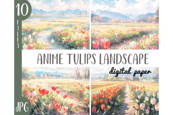 Download Anime Landscape with Tulips Backdrop JPG - Tulips Collection
