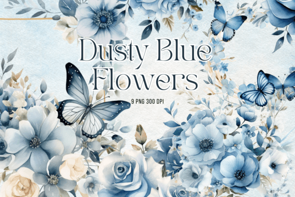 Download Dusty Blue Flowers Watercolor Clipart - Blue flowers watercolor Collection