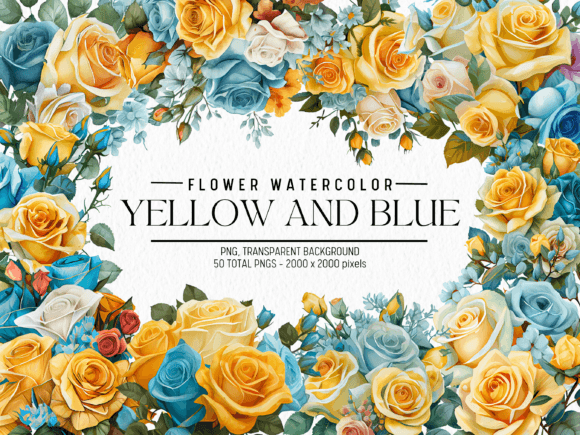 Download Yellow and Sky Blue Flowers Watercolor - Blue flowers watercolor Collection