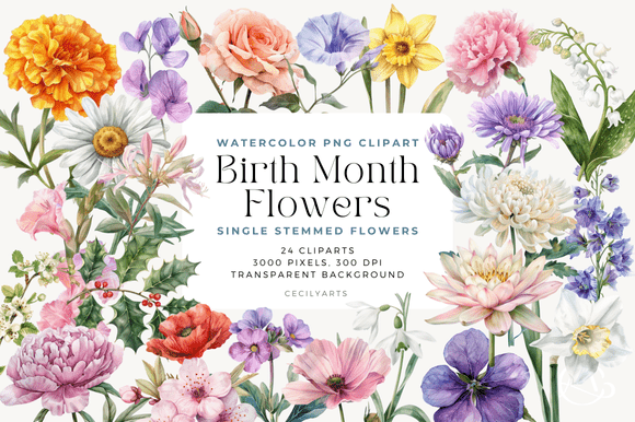 Download Single Stem Birth Month Flowers Cliparts - Cliparts Collection
