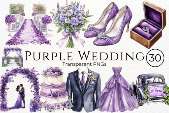 Download Purple Wedding Watercolor Cliparts - Cliparts Collection