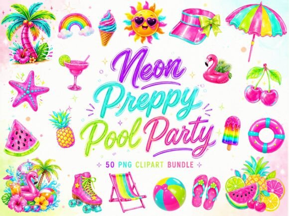 Download Neon Preppy Summer Clipart Png Bundle - Premium Bundle