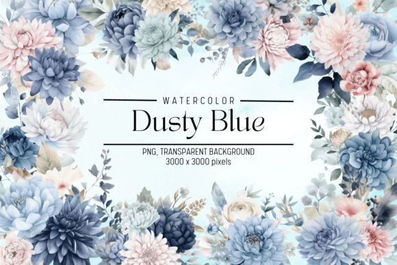 Download Dusty Blue Flowers Watercolor Clipart - Blue flowers watercolor Collection