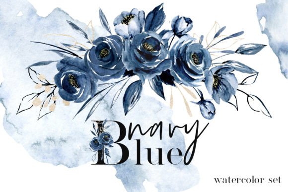 Download Navy Blue Flowers Watercolor. - Blue flowers watercolor Collection