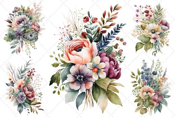 Download Watercolor Floral Bouquet Clipart Bundle - Watercolor floral bouquet Collection